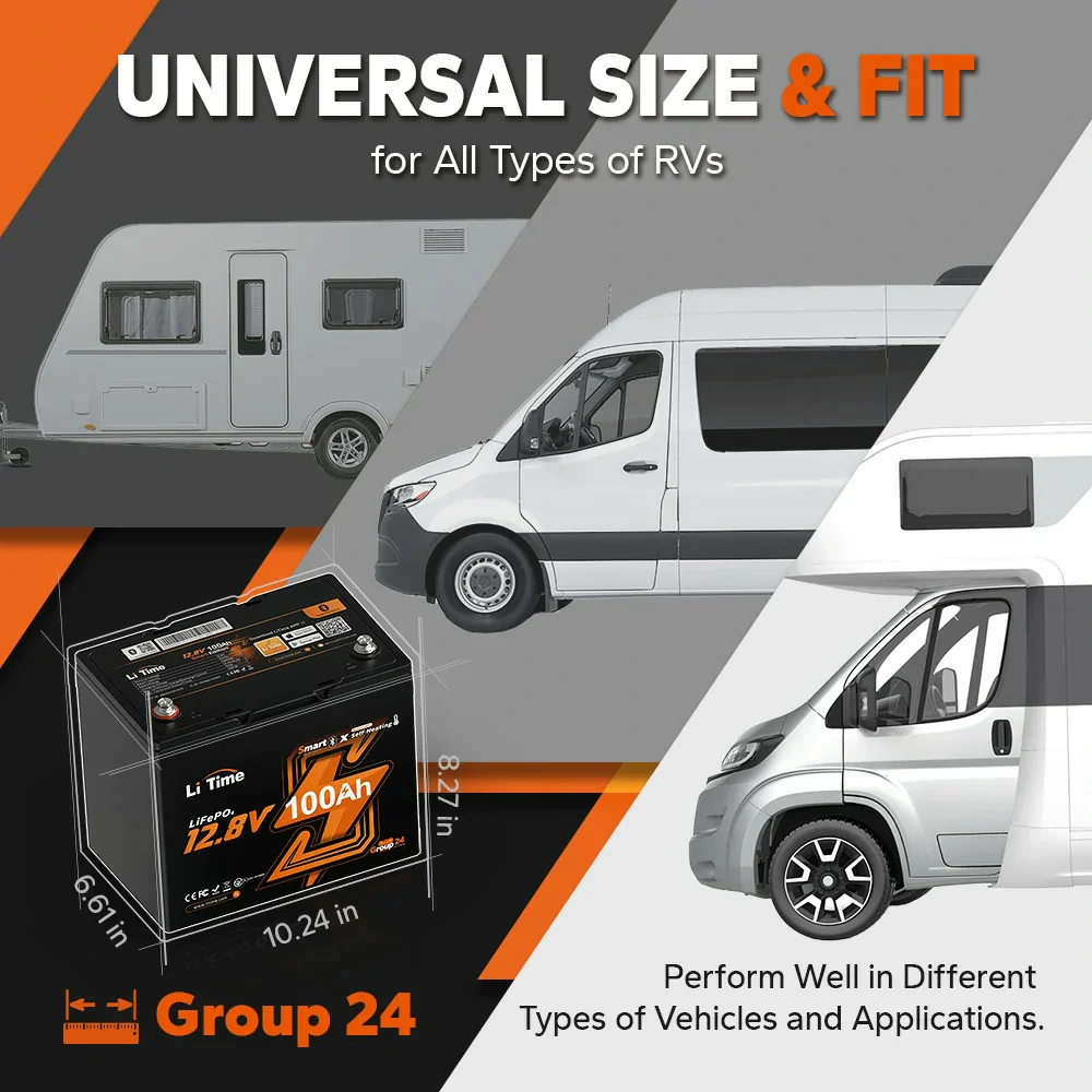 LiTime 12V 100Ah Group 24 Bluetooth Lithium Battery with Self Heating - Image 4