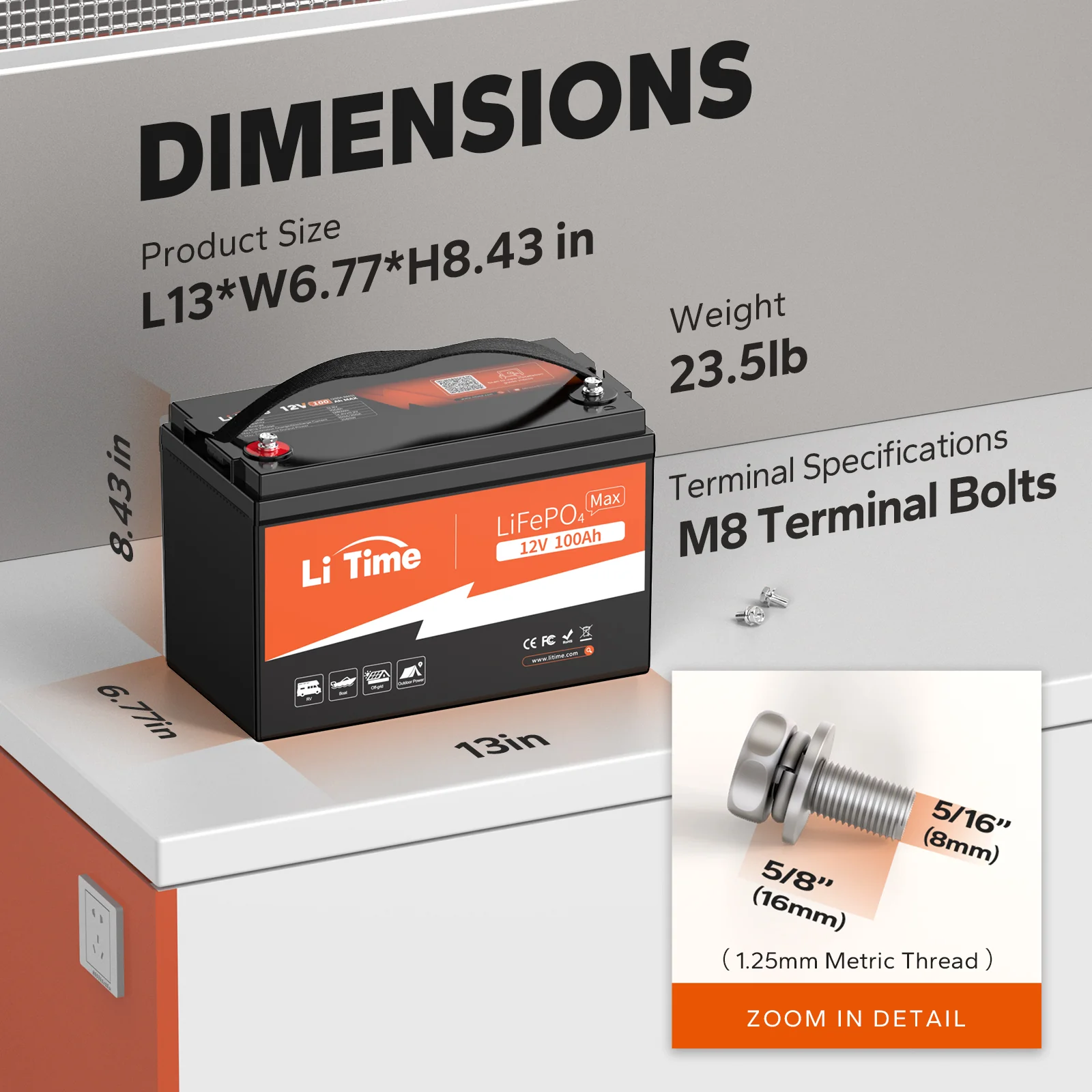LiTime 12V 100Ah Max Lithium Deep Cycle Battery - Image 3