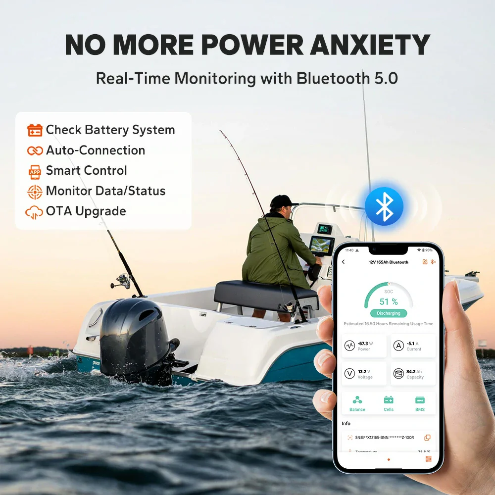 LiTime 12V 165Ah 1200 CCA Dual Purpose Marine Lithium Battery | Bluetooth & Auto Heating - Image 3