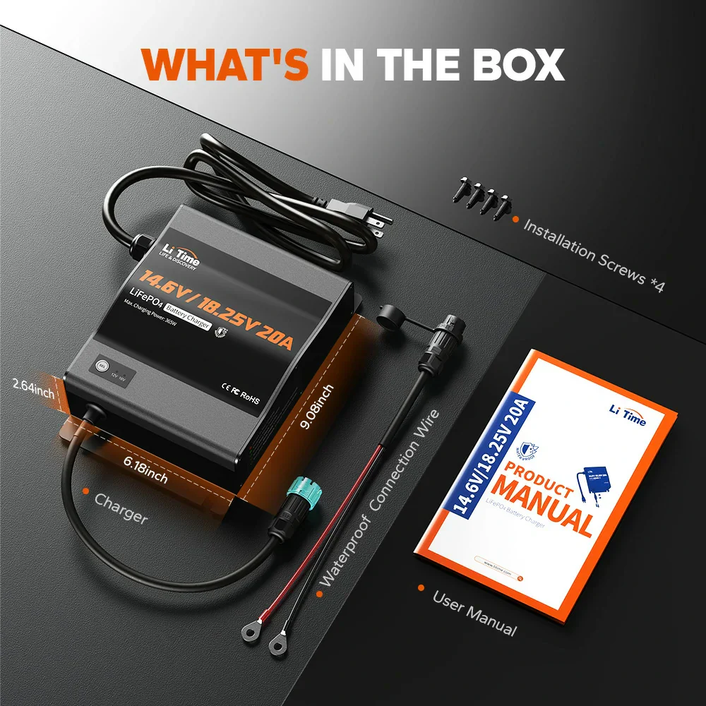 LiTime 12V(14.6V) & 16V(18.25V) 20A Waterproof Lithium Battery Charger - Image 7