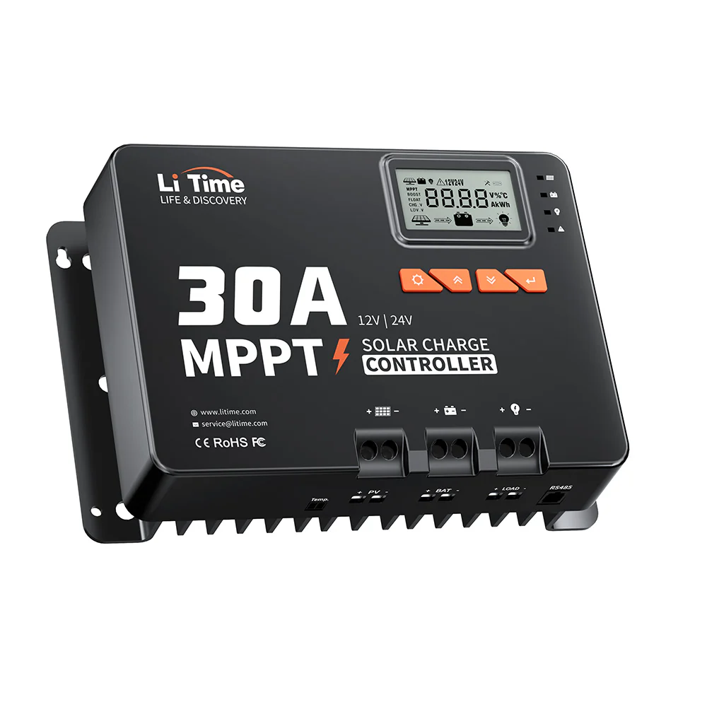 LiTime 30A MPPT 12V/24V Solar Charge Controller Bluetooth Integrated