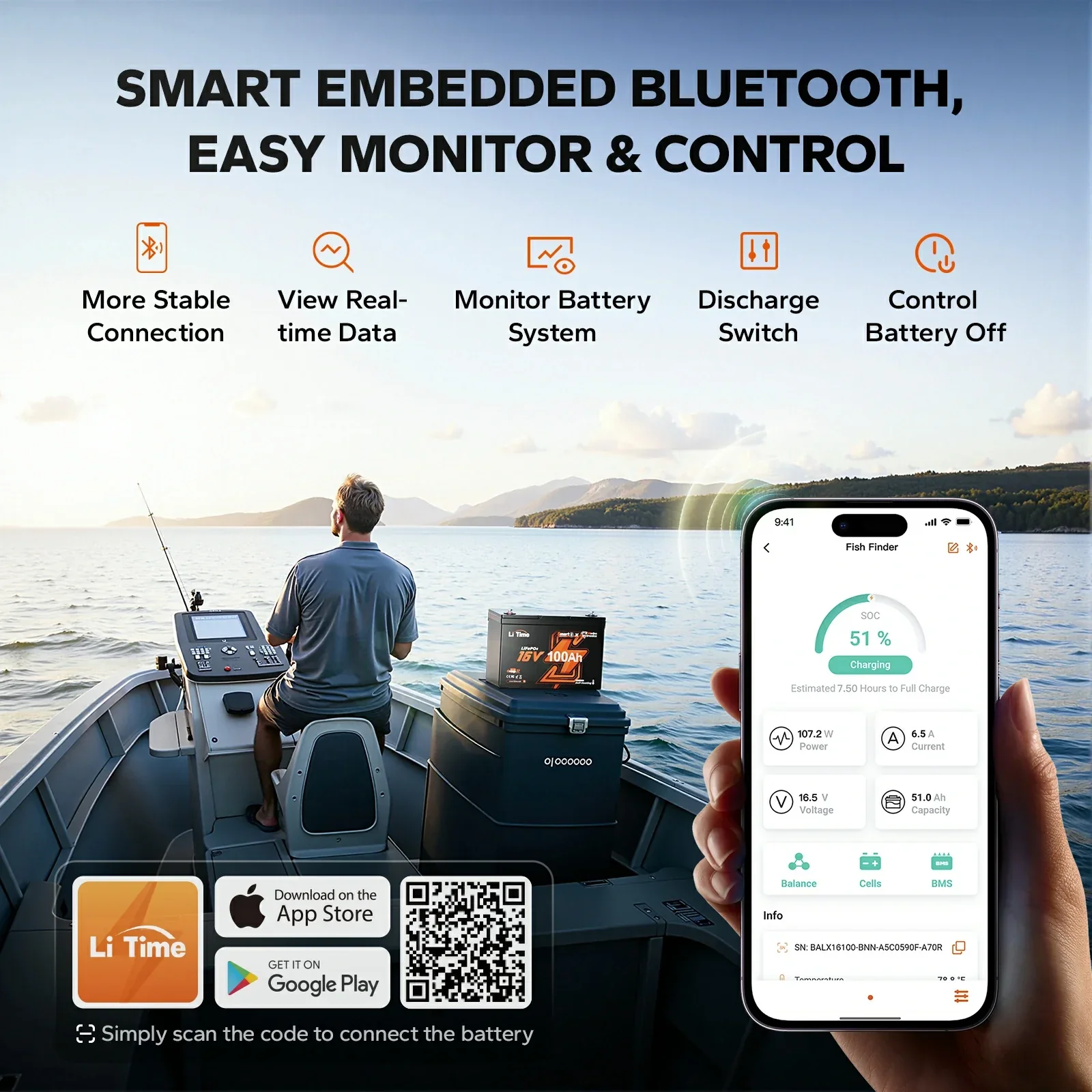 Pre-sale LiTime 16V 100Ah Fish Finder Lithium Battery with Bluetooth, Self-heating - Image 7