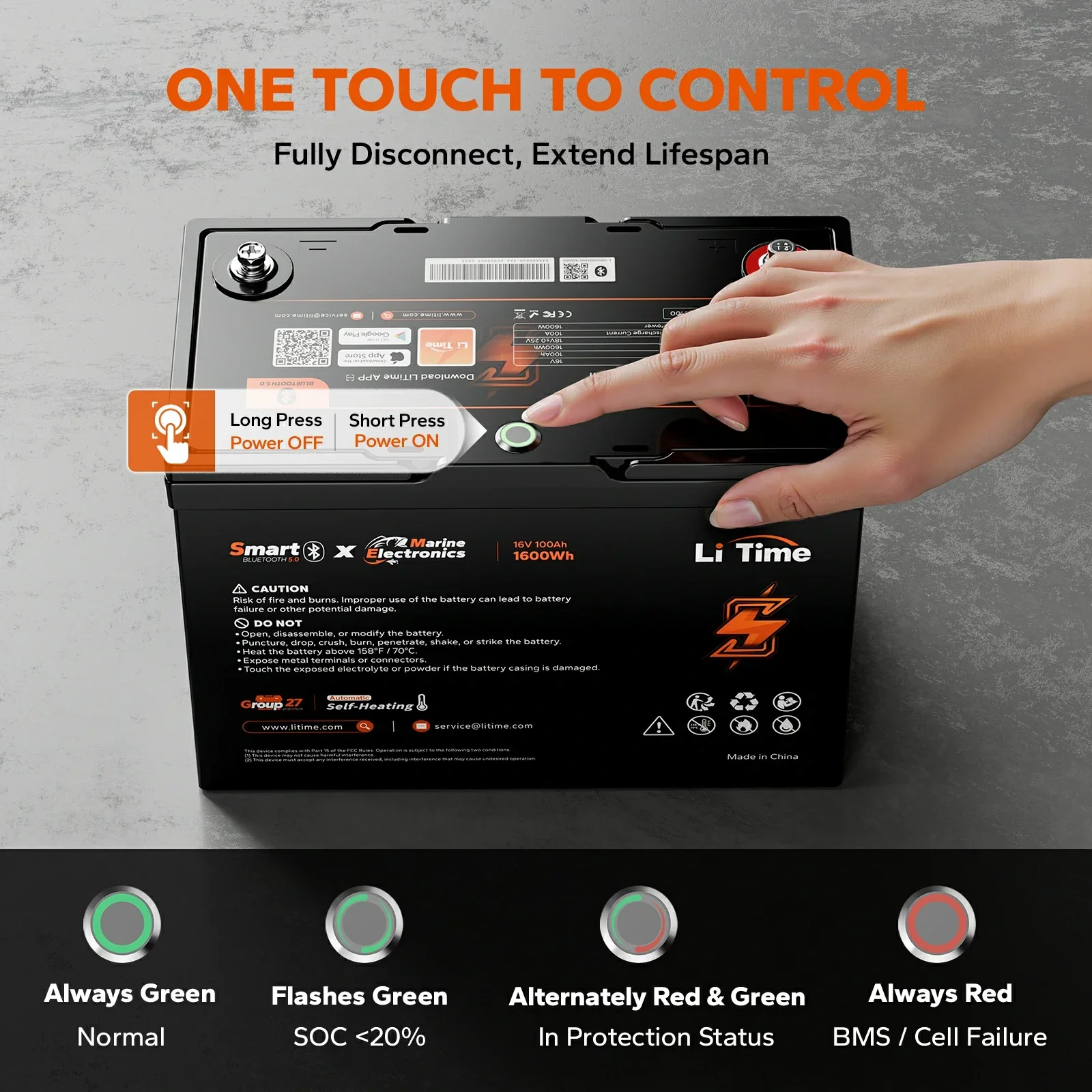 Pre-sale LiTime 16V 100Ah Fish Finder Lithium Battery with Bluetooth, Self-heating - Image 8